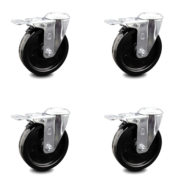5 Inch Phenolic Wheel Swivel Bolt Hole Caster Set with Total Lock Brake SCC